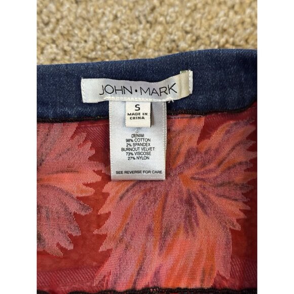 JOHN MARK Velvet Burnout Cut Out Patchwork Sheer Denim Jacket Boho Goth Fairy S - Picture 3 of 11